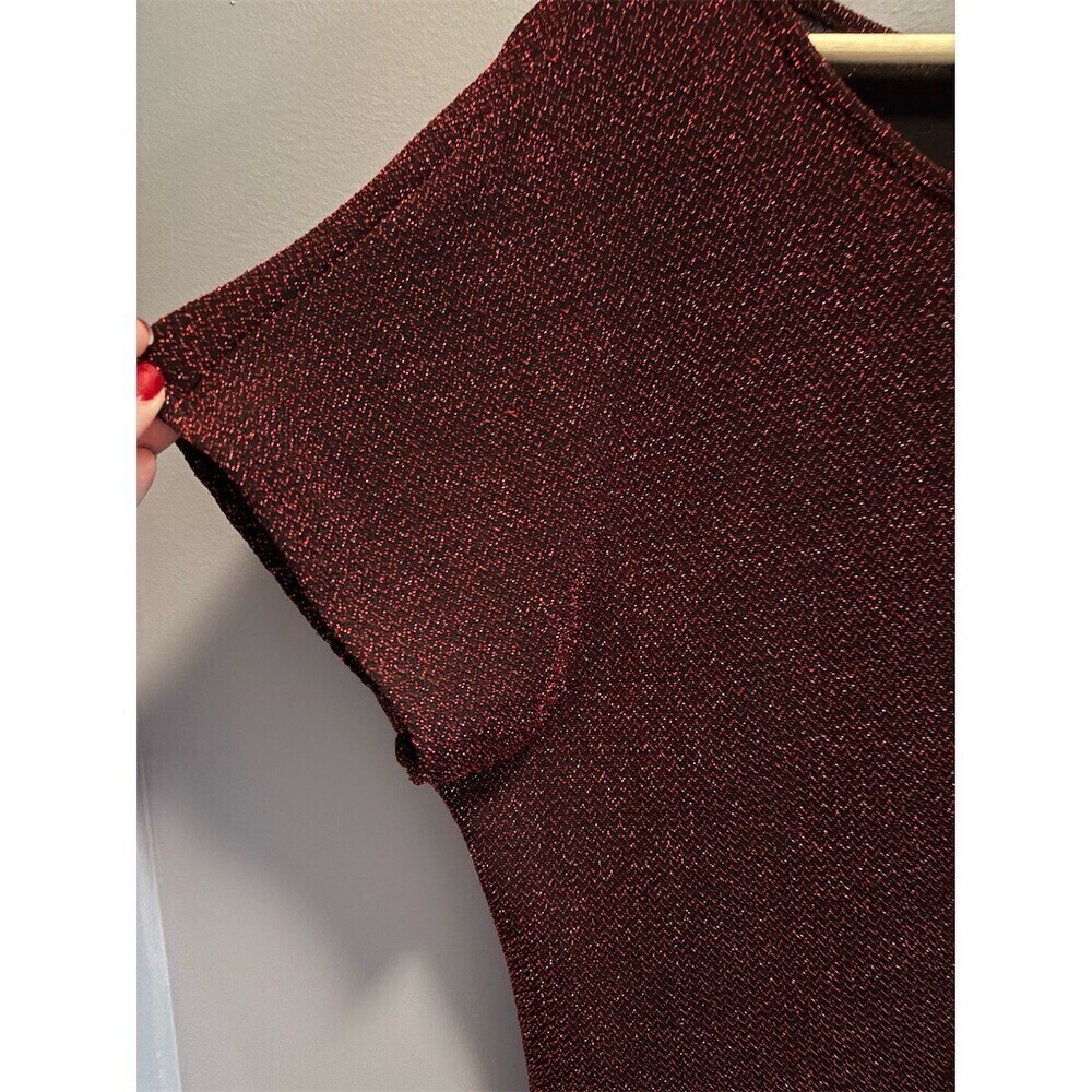 Elementz Blouse Womens XL Red Black Geometric Metallic Sparkle Short - Picture 3 of 9